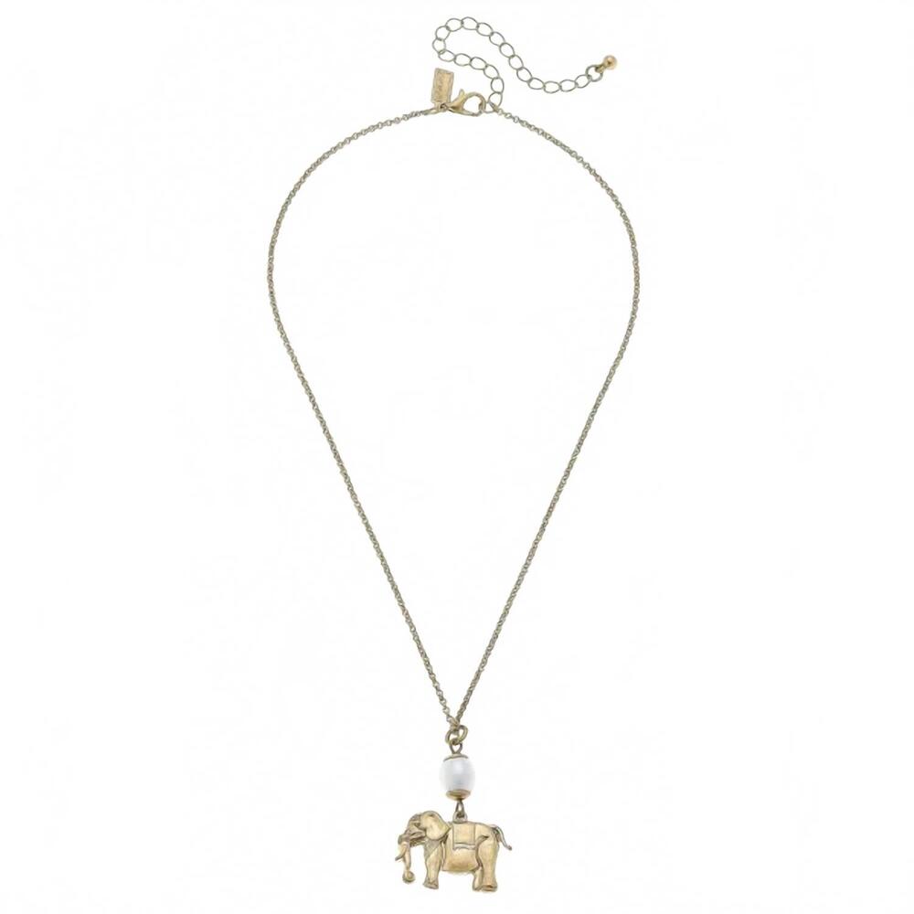 NEW CANVAS STYLE women's elephant and pearl charm necklace in gold